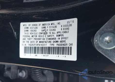 2015 Honda Accord Sport z USA, uszkodzony, nr VIN 1HGCR2F54FA142017